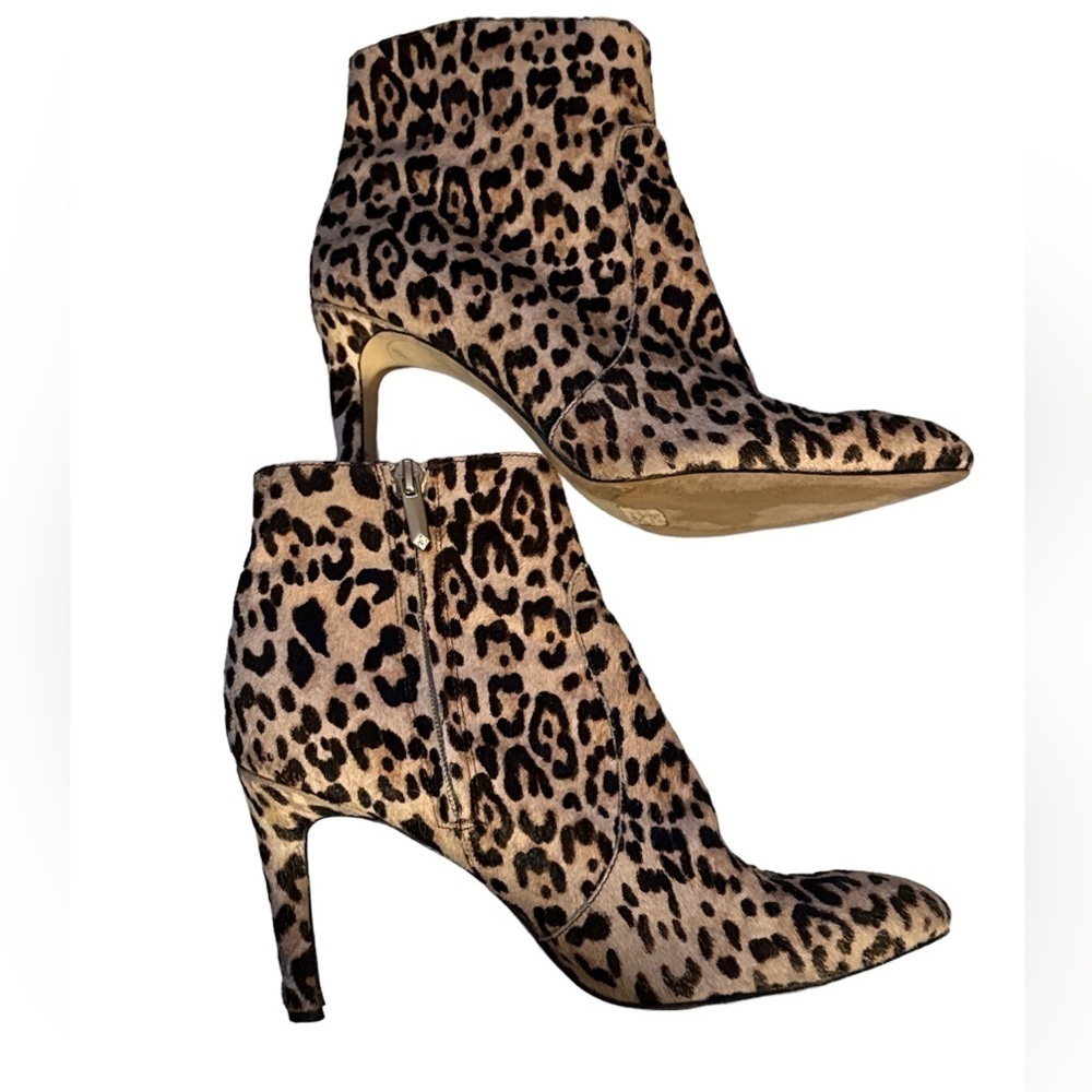 Sam Edelman Olette sand animal print‎ leopard fur ankle boots heels Sz 8 1/2